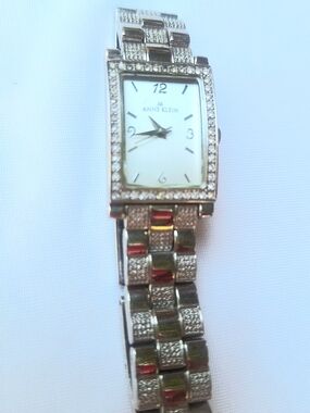 Working W/ New Battery Vintage Anne Klein Silver Crystal-Accent Bracelet Watch